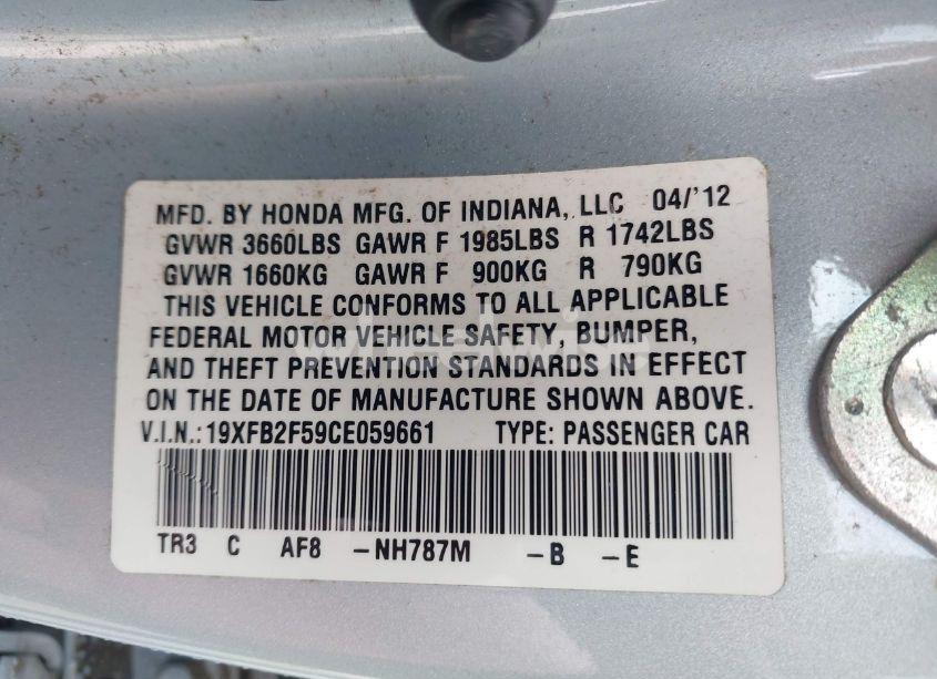 Photo 9 of 2012 Honda Civic LX (VIN 19XFB2F59CE059661)