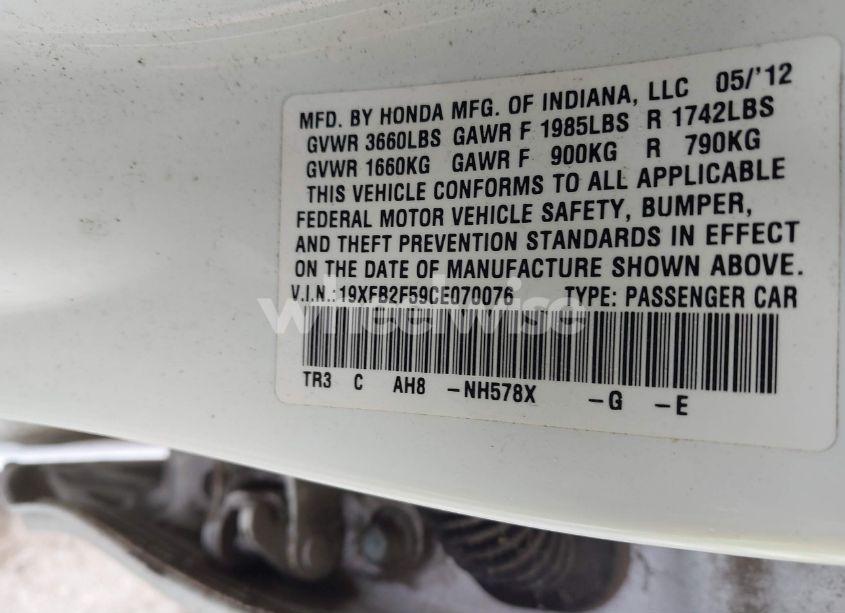 Photo 9 of 2012 Honda Civic SDN LX (VIN 19XFB2F59CE070076)