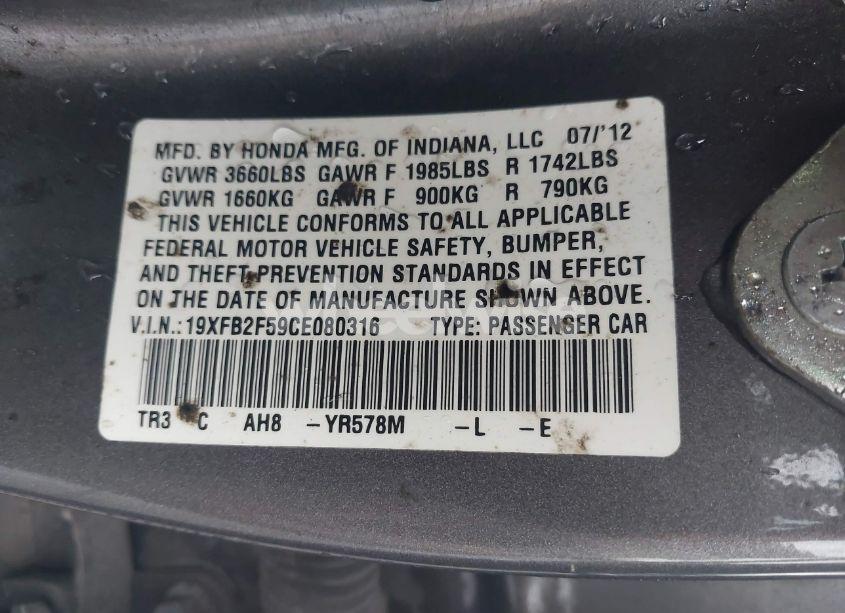 Photo 9 of 2012 Honda Civic LX (VIN 19XFB2F59CE080316)