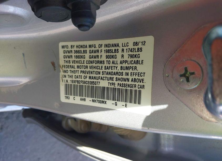 Photo 9 of 2012 Honda Civic LX (VIN 19XFB2F59CE085077)