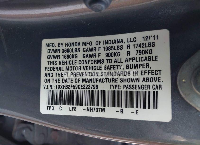 Photo 9 of 2012 Honda Civic SDN LX (VIN 19XFB2F59CE323798)