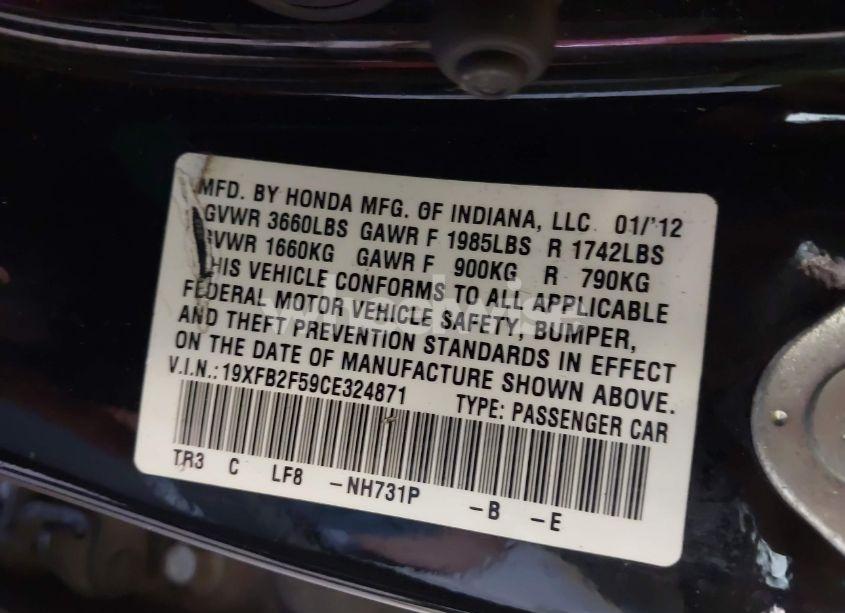 Photo 9 of 2012 Honda Civic LX (VIN 19XFB2F59CE324871)