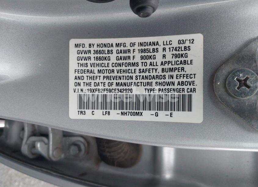 Photo 9 of 2012 Honda Civic LX (VIN 19XFB2F59CE342920)