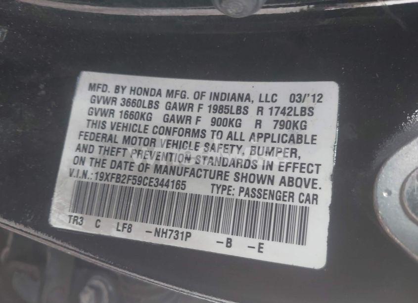 Photo 9 of 2012 Honda Civic SDN LX (VIN 19XFB2F59CE344165)