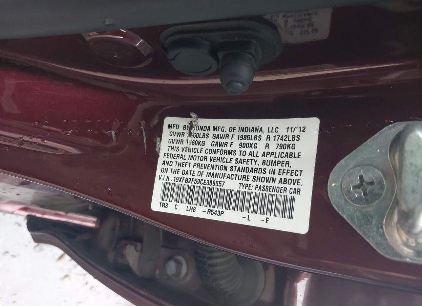 Photo 8 of 2012 Honda Civic SDN LX (VIN 19XFB2F59CE389557)