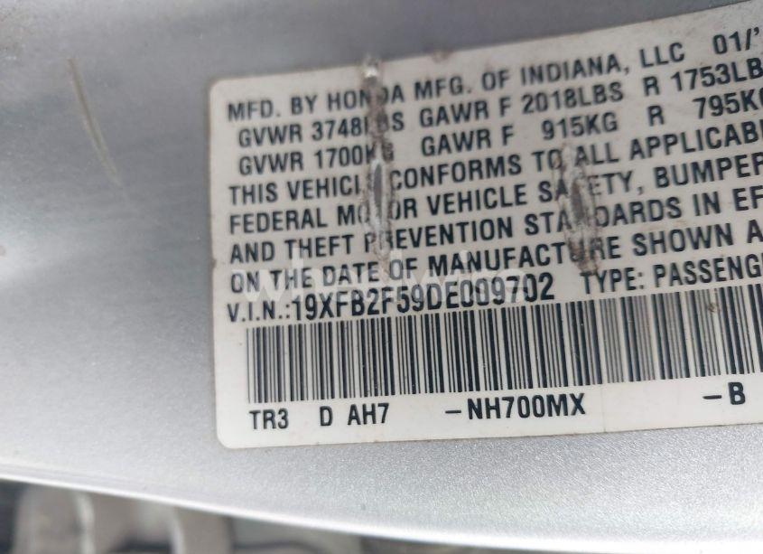 Photo 9 of 2013 Honda Civic LX (VIN 19XFB2F59DE009702)