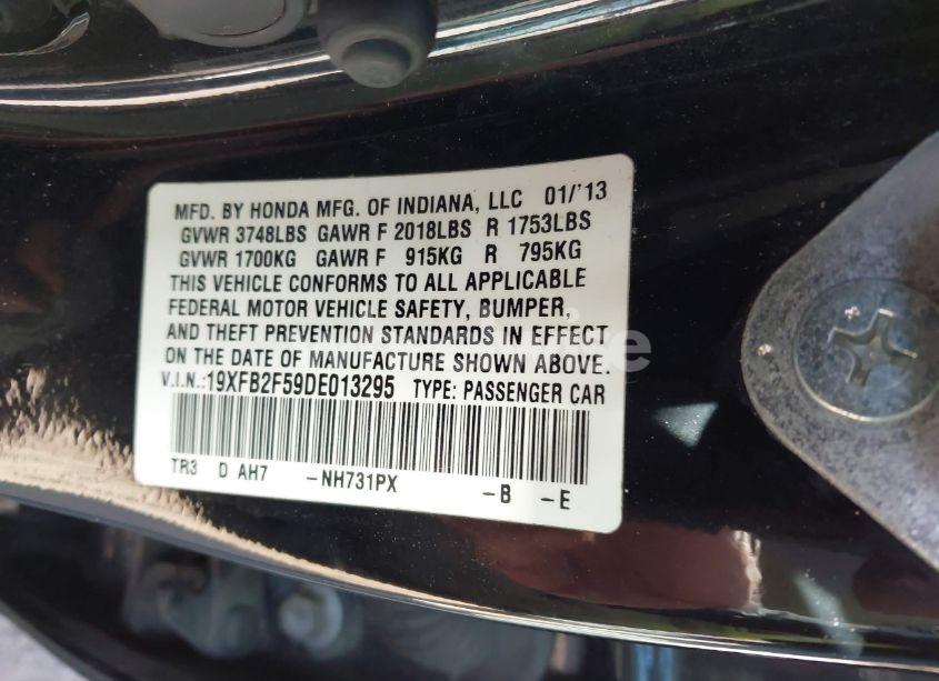 Photo 9 of 2013 Honda Civic LX (VIN 19XFB2F59DE013295)