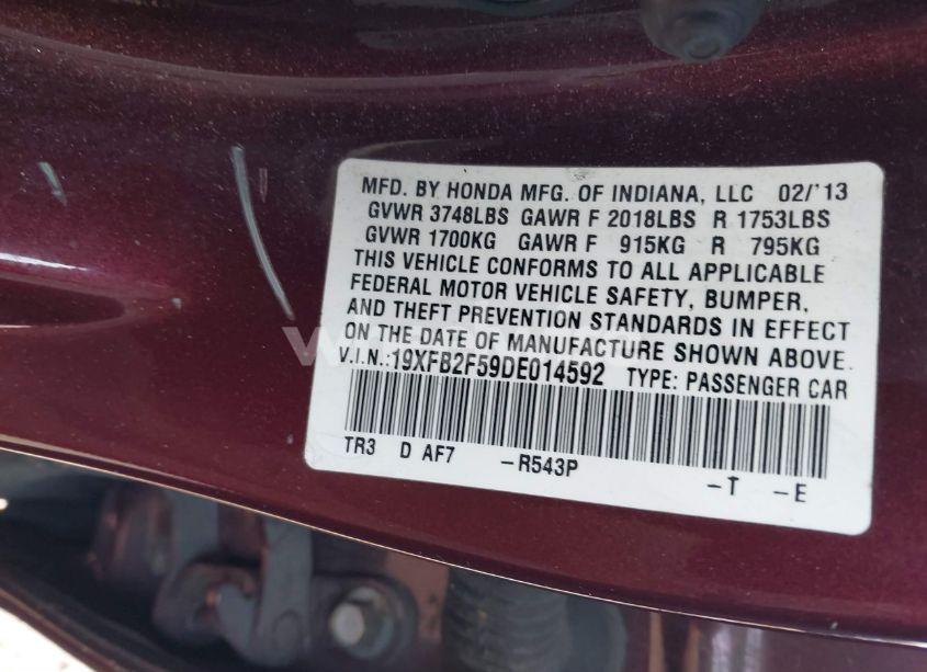 Photo 9 of 2013 Honda Civic LX (VIN 19XFB2F59DE014592)