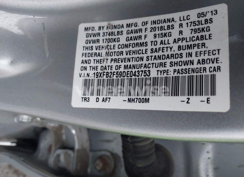 Photo 9 of 2013 Honda Civic LX (VIN 19XFB2F59DE043753)