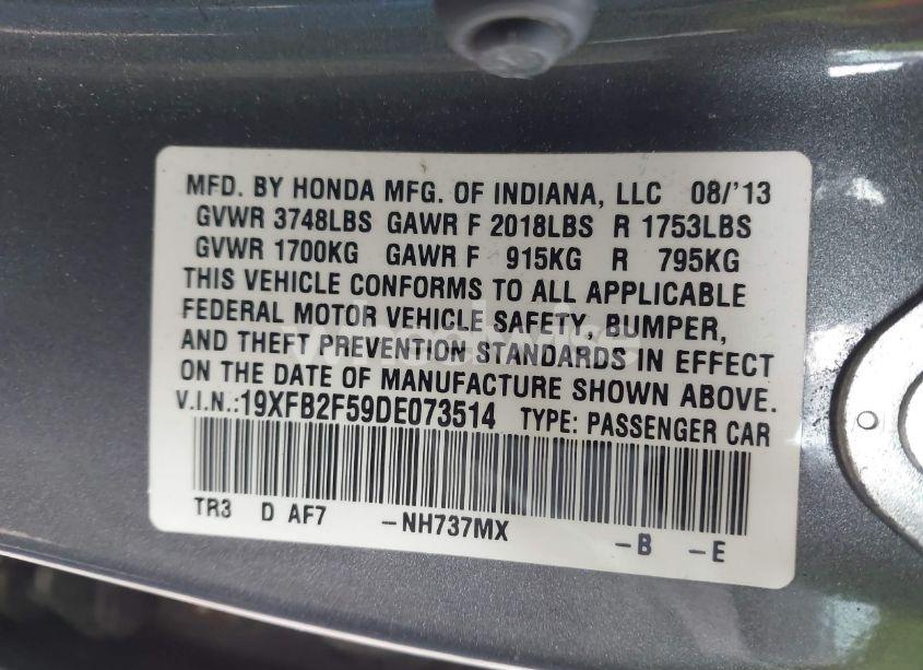 Photo 9 of 2013 Honda Civic LX (VIN 19XFB2F59DE073514)