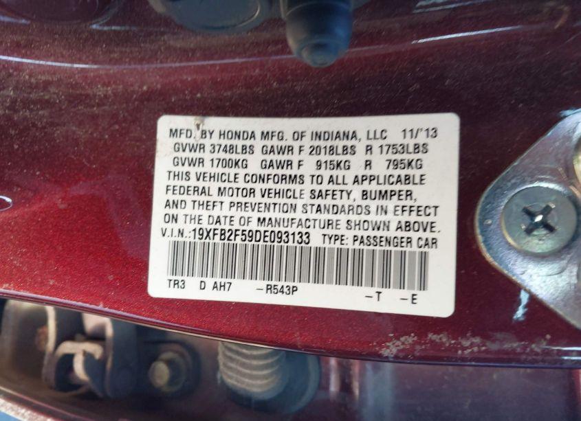 Photo 9 of 2013 Honda Civic LX (VIN 19XFB2F59DE093133)