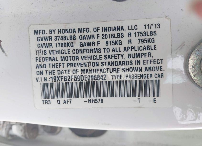 Photo 9 of 2013 Honda Civic LX (VIN 19XFB2F59DE096842)