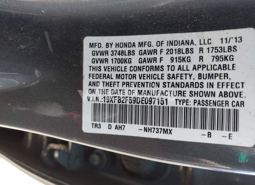 Photo 9 of 2013 Honda Civic LX (VIN 19XFB2F59DE097151)