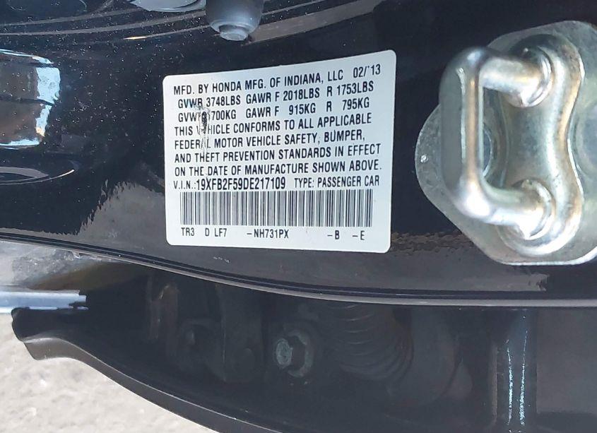 Photo 9 of 2013 Honda Civic LX (VIN 19XFB2F59DE217109)