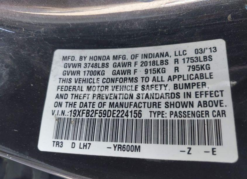 Photo 9 of 2013 Honda Civic LX (VIN 19XFB2F59DE224156)