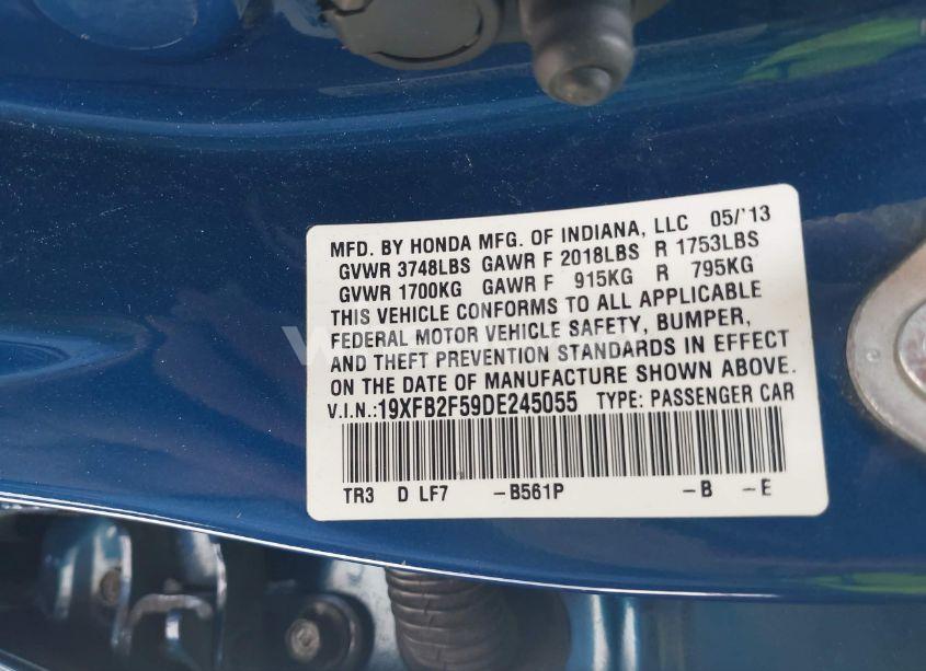 Photo 9 of 2013 Honda Civic LX (VIN 19XFB2F59DE245055)