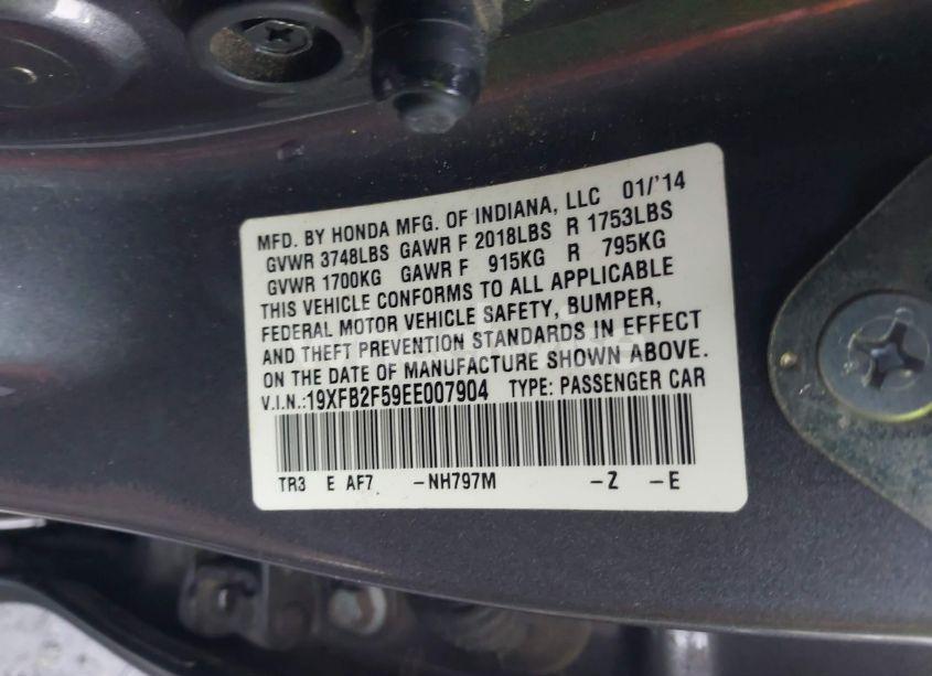 Photo 9 of 2014 Honda Civic LX (VIN 19XFB2F59EE007904)