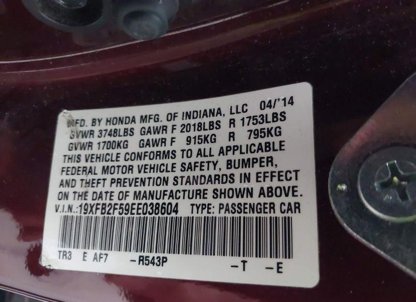 Photo 9 of 2014 Honda Civic LX (VIN 19XFB2F59EE038604)