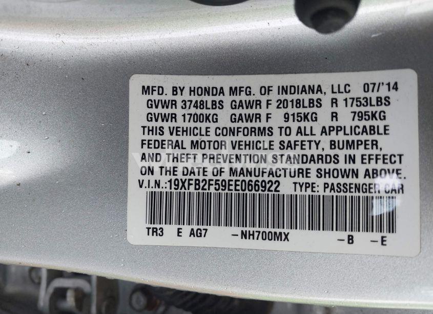 Photo 9 of 2014 Honda Civic LX (VIN 19XFB2F59EE066922)
