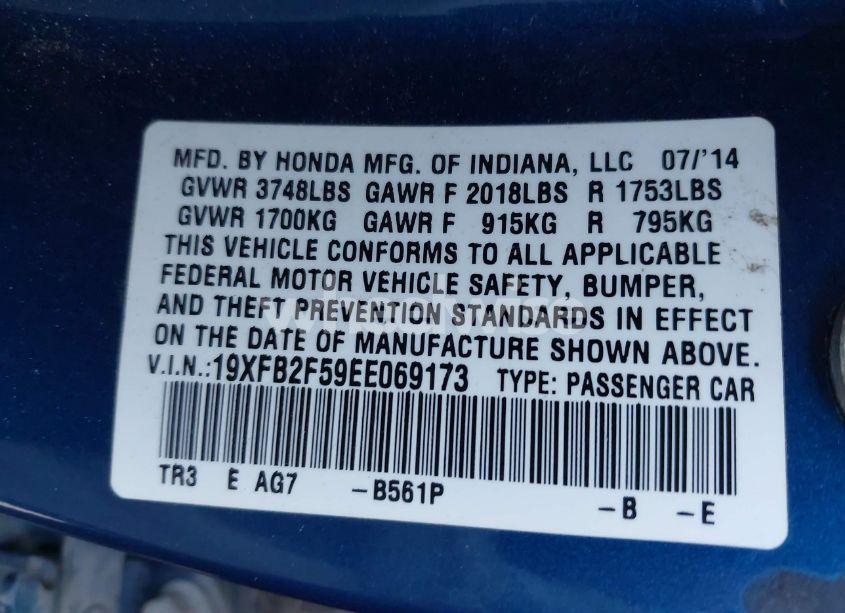 Photo 9 of 2014 Honda Civic LX (VIN 19XFB2F59EE069173)