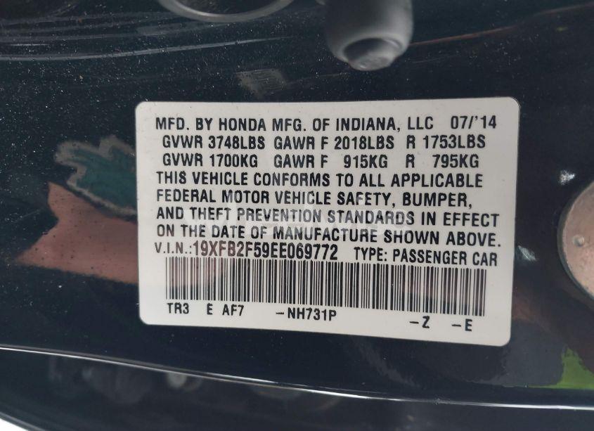 Photo 9 of 2014 Honda Civic LX (VIN 19XFB2F59EE069772)