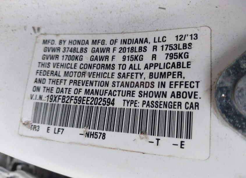 Photo 9 of 2014 Honda Civic LX (VIN 19XFB2F59EE202594)