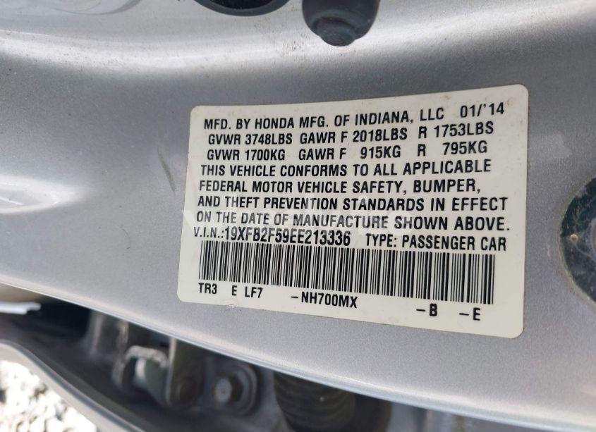 Photo 9 of 2014 Honda Civic LX (VIN 19XFB2F59EE213336)