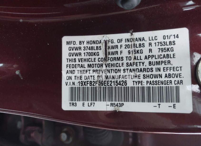 Photo 9 of 2014 Honda Civic LX (VIN 19XFB2F59EE215426)