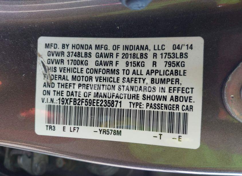 Photo 9 of 2014 Honda Civic LX (VIN 19XFB2F59EE235871)