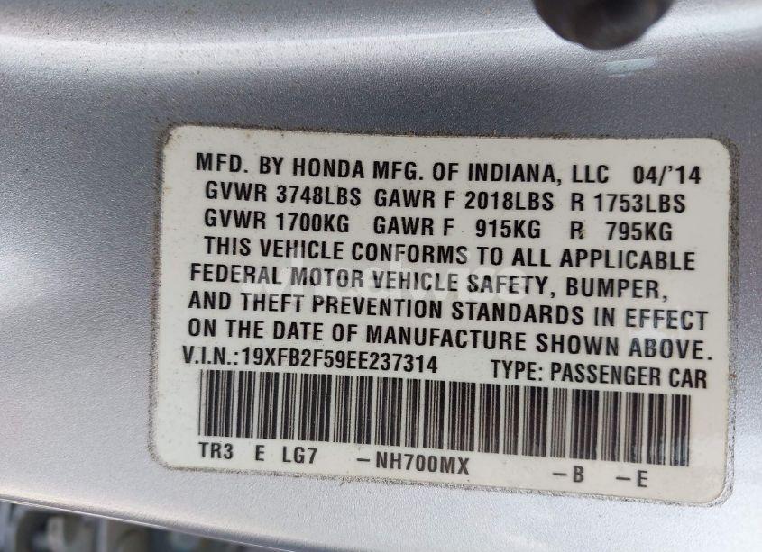 Photo 9 of 2014 Honda Civic LX (VIN 19XFB2F59EE237314)