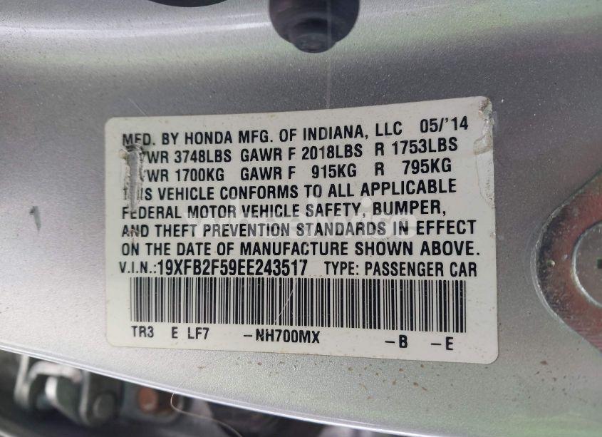 Photo 9 of 2014 Honda Civic LX (VIN 19XFB2F59EE243517)