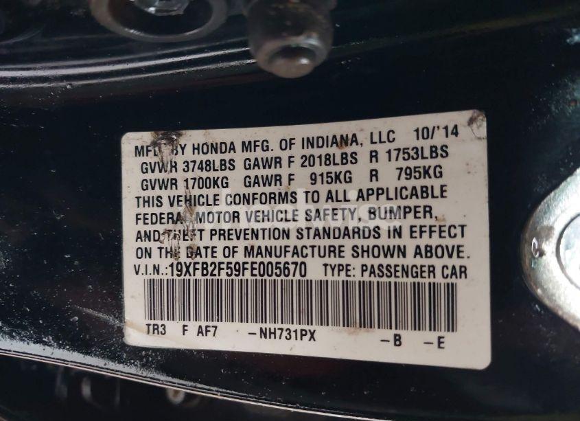 Photo 9 of 2015 Honda Civic LX (VIN 19XFB2F59FE005670)