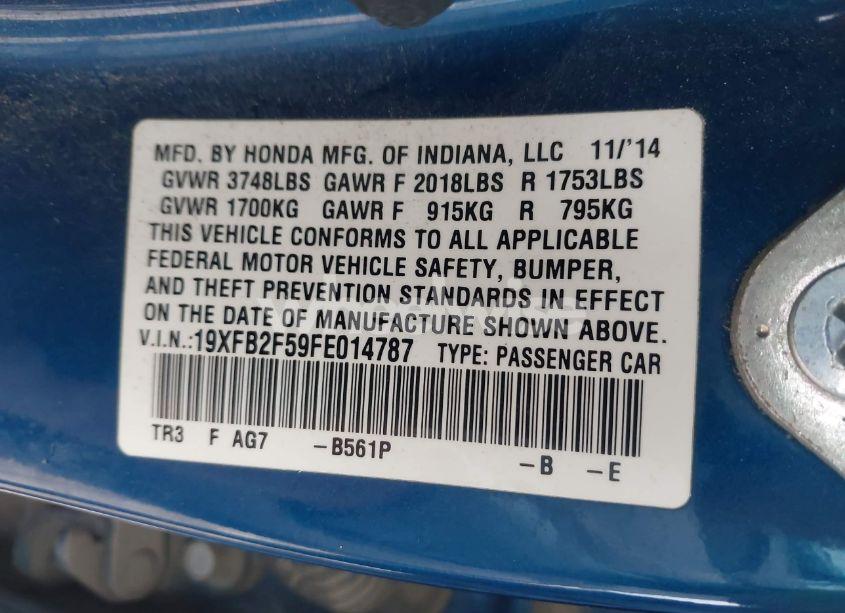 Photo 9 of 2015 Honda Civic LX (VIN 19XFB2F59FE014787)