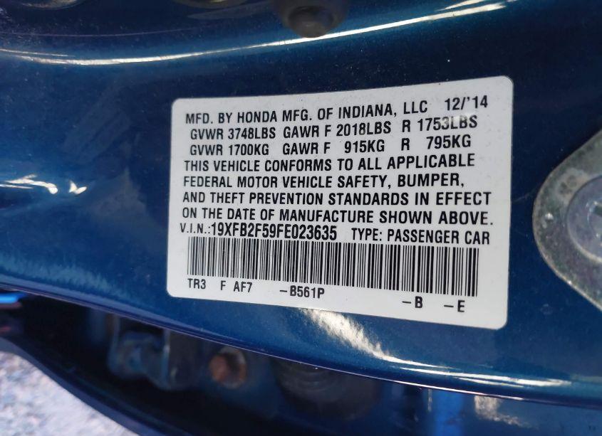 Photo 9 of 2015 Honda Civic LX (VIN 19XFB2F59FE023635)
