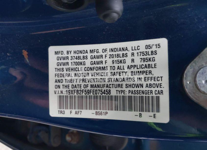 Photo 9 of 2015 Honda Civic LX (VIN 19XFB2F59FE075458)