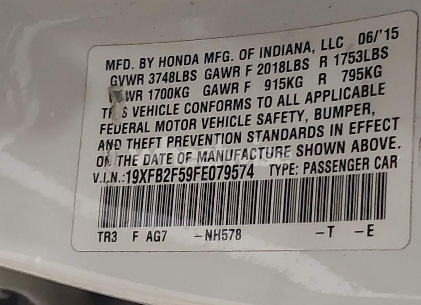 Photo 9 of 2015 Honda Civic LX (VIN 19XFB2F59FE079574)