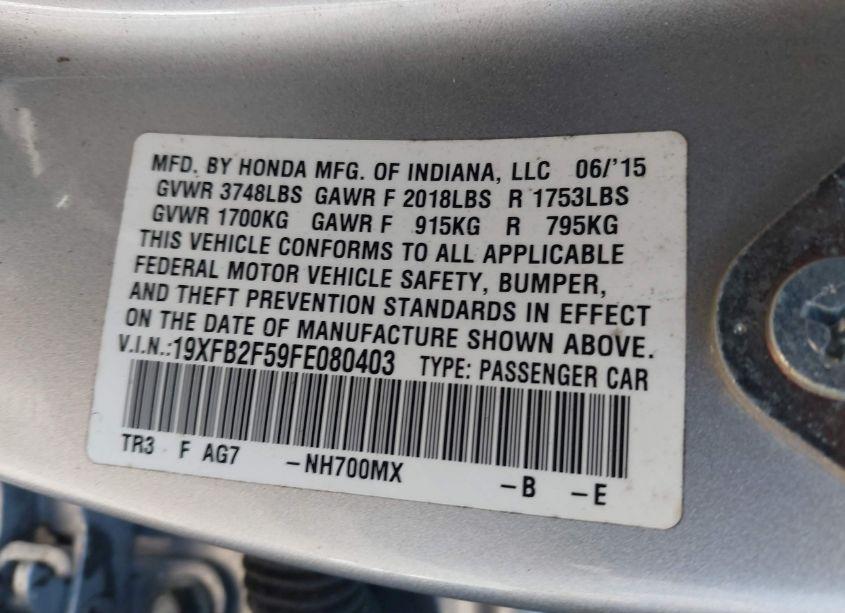 Photo 9 of 2015 Honda Civic LX (VIN 19XFB2F59FE080403)
