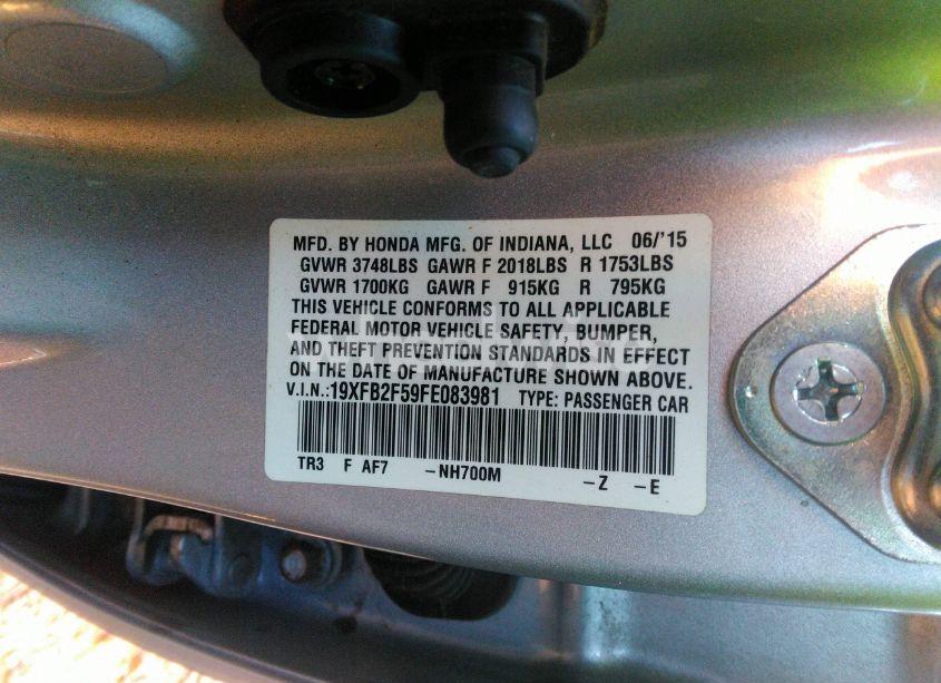 Photo 9 of 2015 Honda Civic LX (VIN 19XFB2F59FE083981)