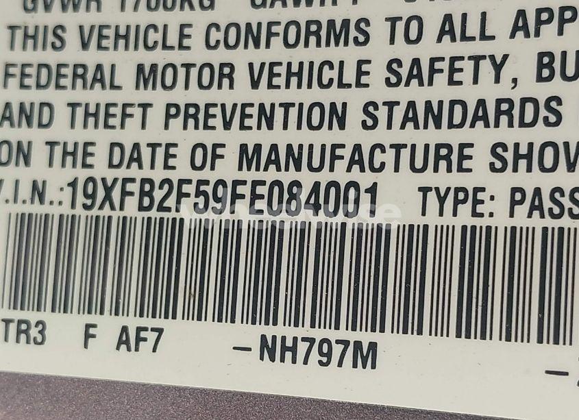 Photo 9 of 2015 Honda Civic LX (VIN 19XFB2F59FE084001)