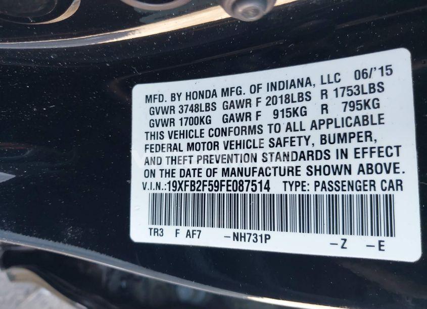 Photo 9 of 2015 Honda Civic LX (VIN 19XFB2F59FE087514)