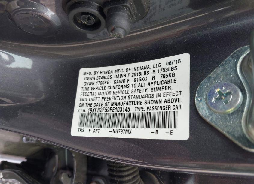 Photo 9 of 2015 Honda Civic LX (VIN 19XFB2F59FE103145)