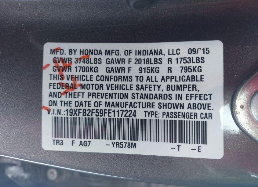 Photo 9 of 2015 Honda Civic LX (VIN 19XFB2F59FE117224)
