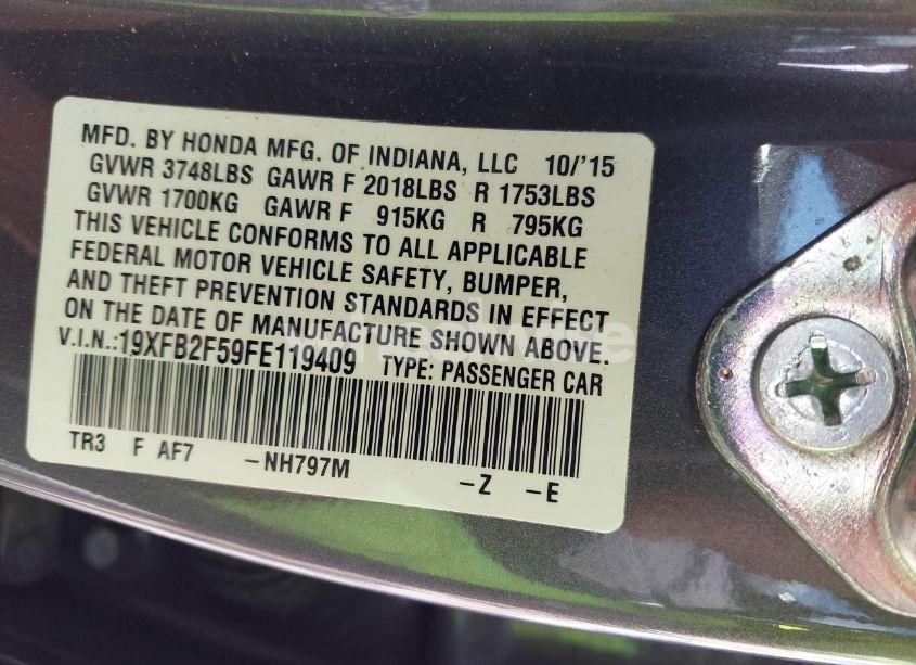 Photo 9 of 2015 Honda Civic LX (VIN 19XFB2F59FE119409)