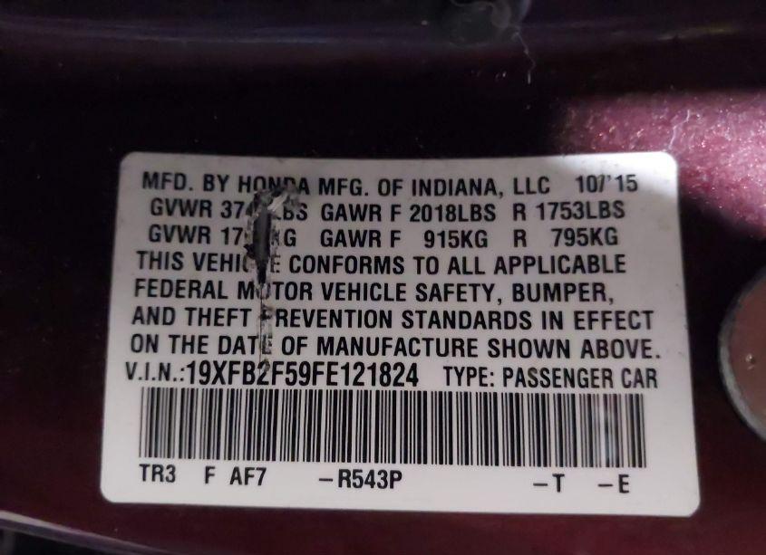 Photo 9 of 2015 Honda Civic LX (VIN 19XFB2F59FE121824)