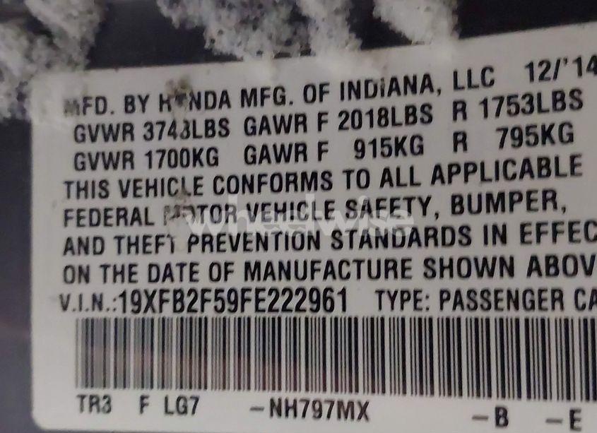 Photo 9 of 2015 Honda Civic LX (VIN 19XFB2F59FE222961)