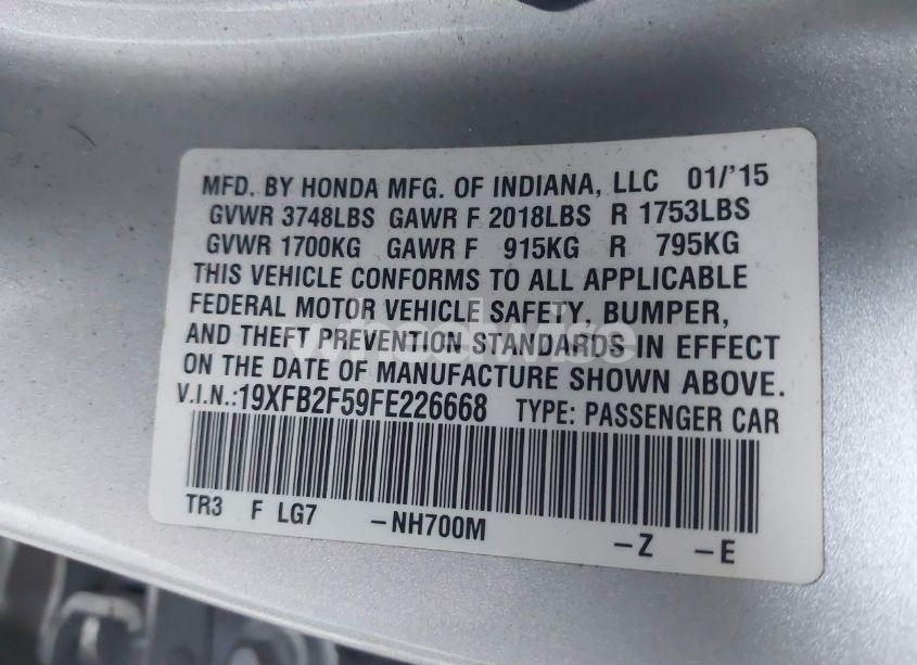 Photo 9 of 2015 Honda Civic LX (VIN 19XFB2F59FE226668)