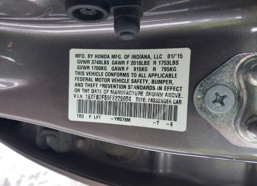 Photo 9 of 2015 Honda Civic LX (VIN 19XFB2F59FE229604)