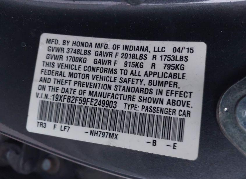 Photo 9 of 2015 Honda Civic LX (VIN 19XFB2F59FE249903)