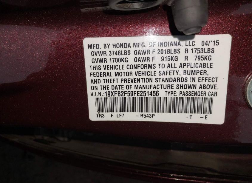 Photo 9 of 2015 Honda Civic LX (VIN 19XFB2F59FE251456)