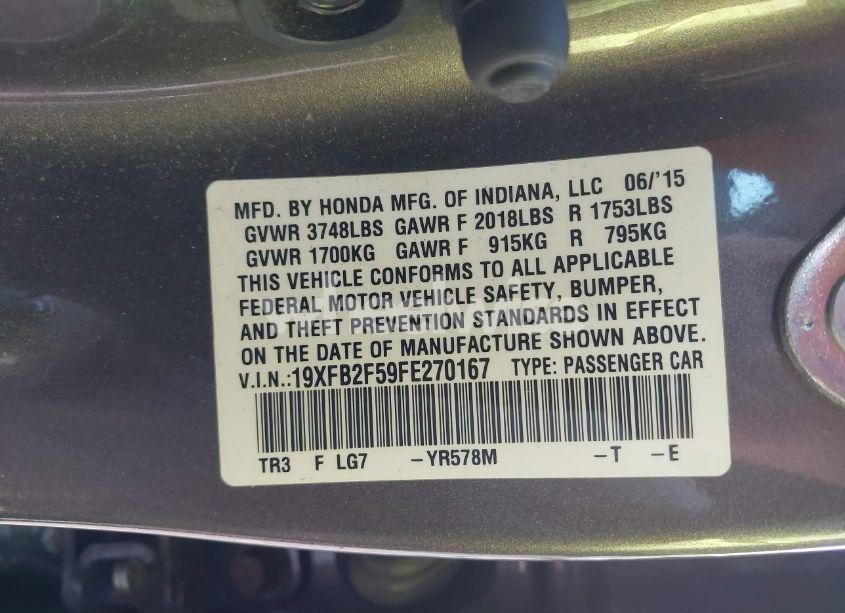 Photo 9 of 2015 Honda Civic LX (VIN 19XFB2F59FE270167)